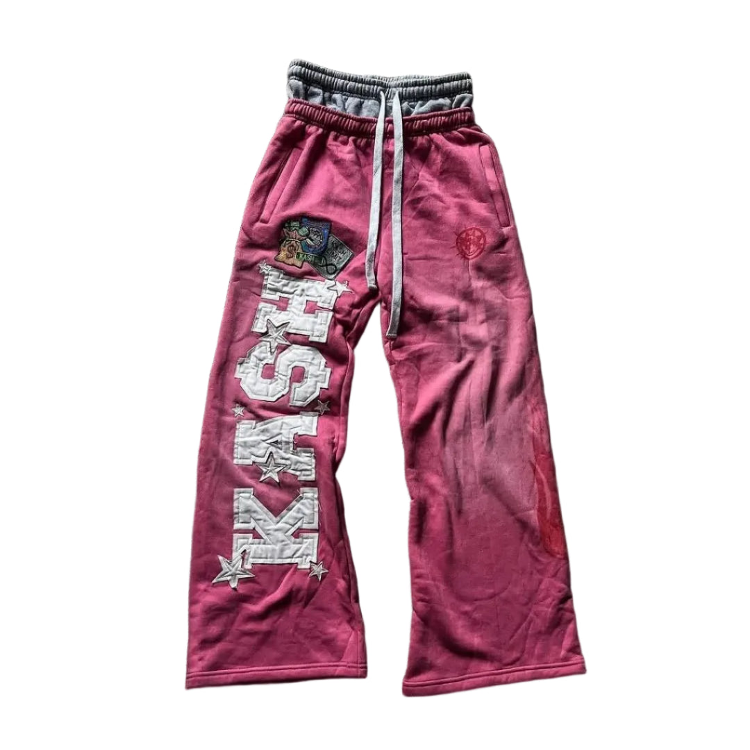 High Street Trendy Pants High Street Ins Trendy Brand Men's and Women's Loose Straight Tube Embroidered Printed Casual Pants