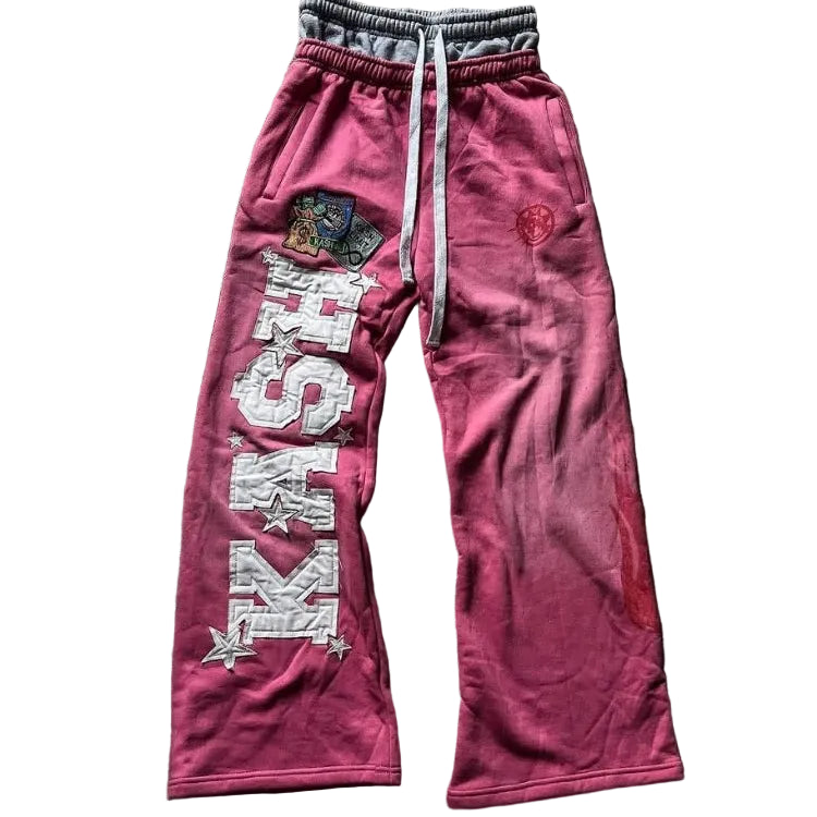 High Street Trendy Pants High Street Ins Trendy Brand Men's and Women's Loose Straight Tube Embroidered Printed Casual Pants
