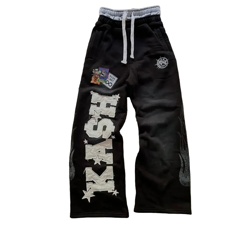 High Street Trendy Pants High Street Ins Trendy Brand Men's and Women's Loose Straight Tube Embroidered Printed Casual Pants